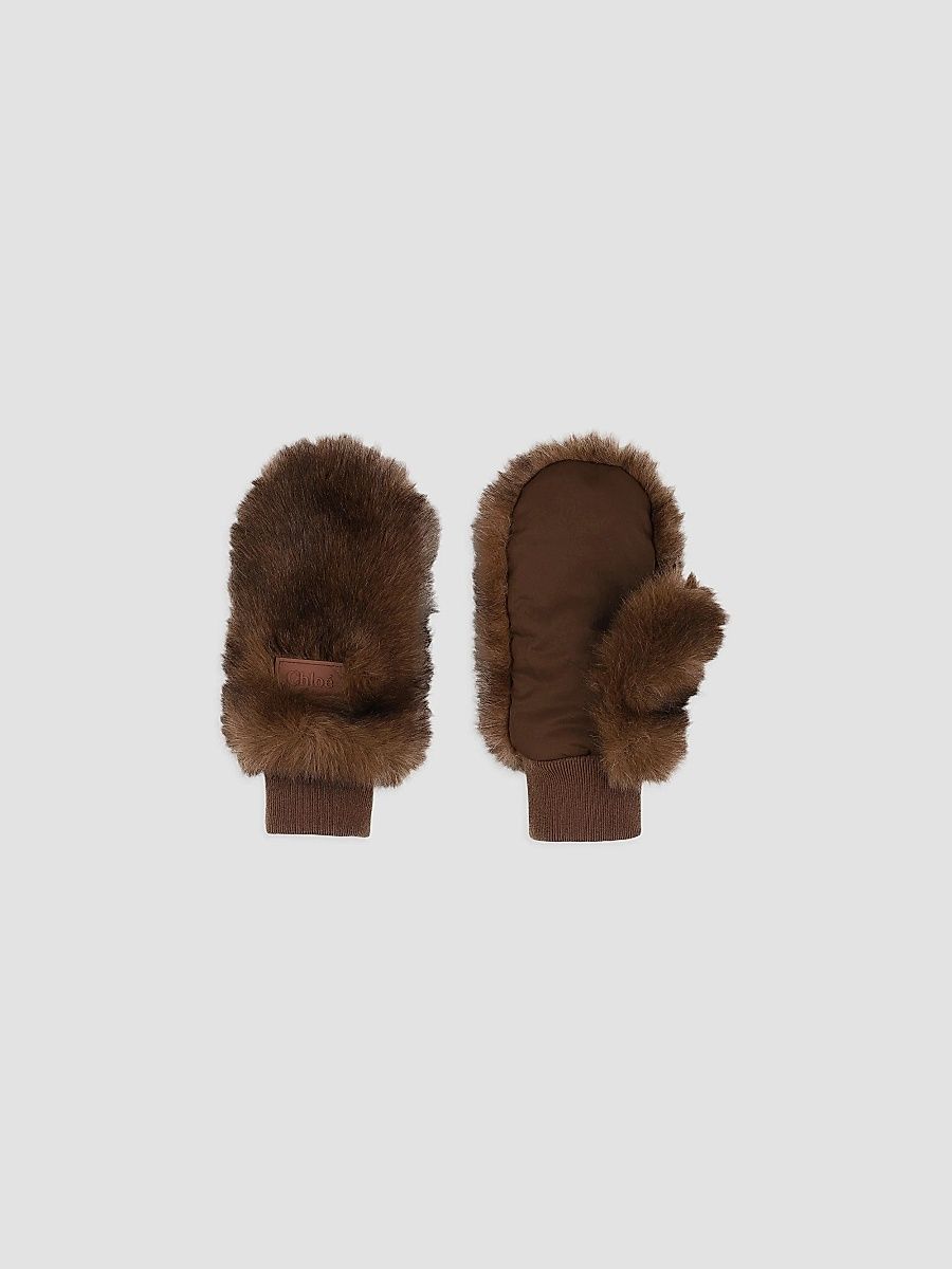 Girl's Girl's Faux-Fur Mittens - Roasted Coffee - Size 2