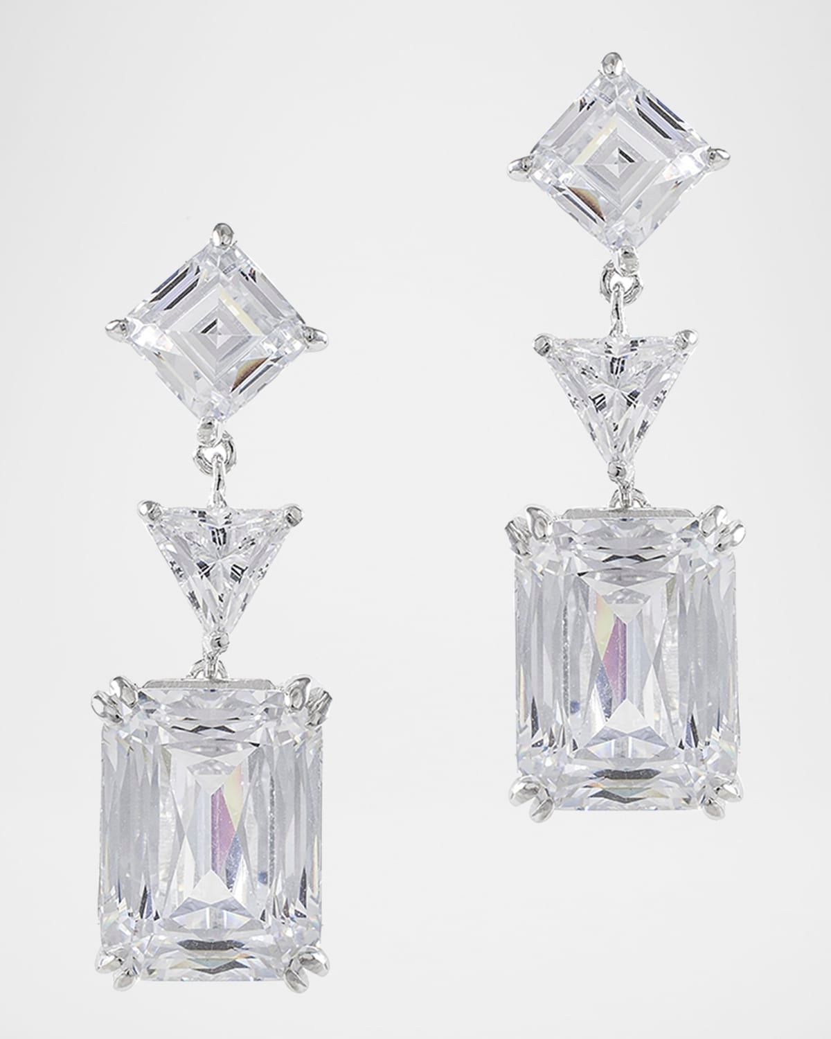 Mixed-Cut Cubic Zirconia 3-Drop Earrings