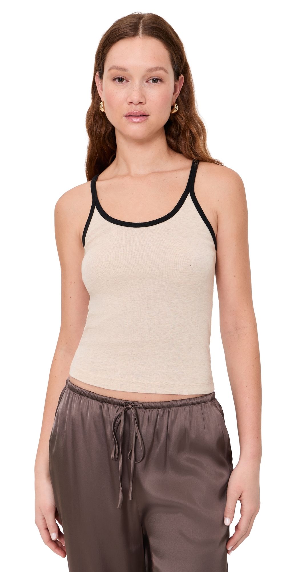 Enza Costa Cotton Classic Ringer Scoop Tank Wheat/Black S