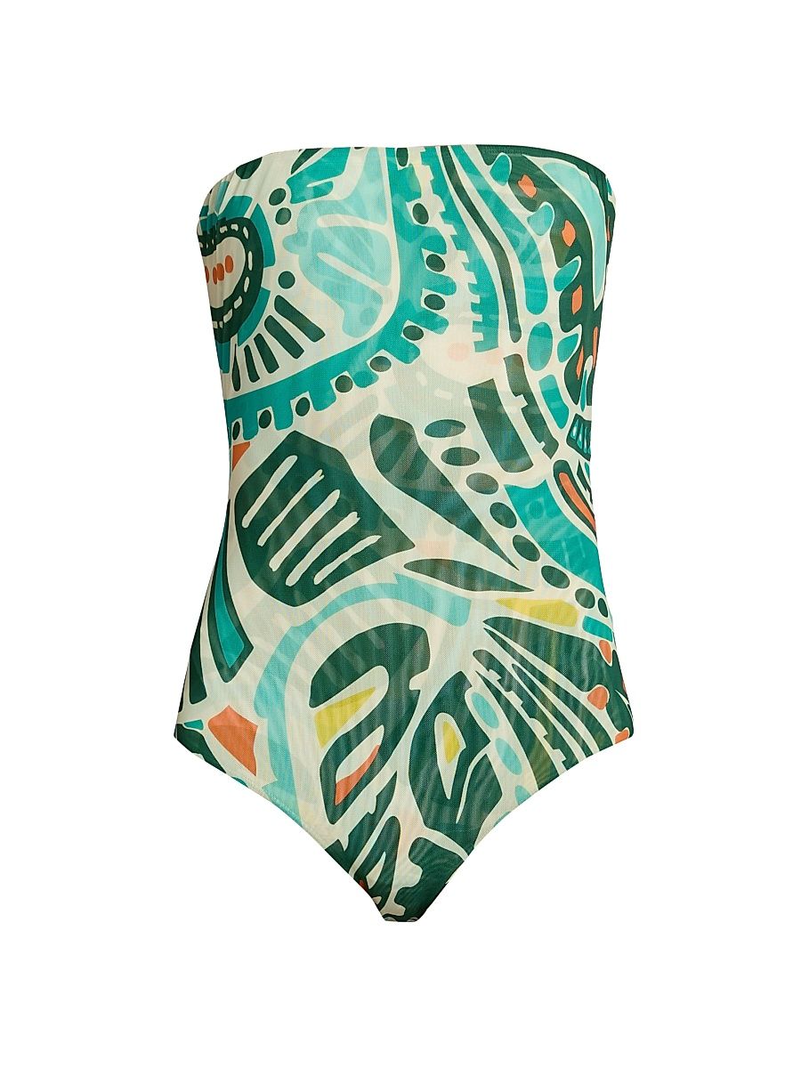 Women's Soleil Printed Bandeau One-Piece Swimsuit - Jungle Rhythm - Size Medium