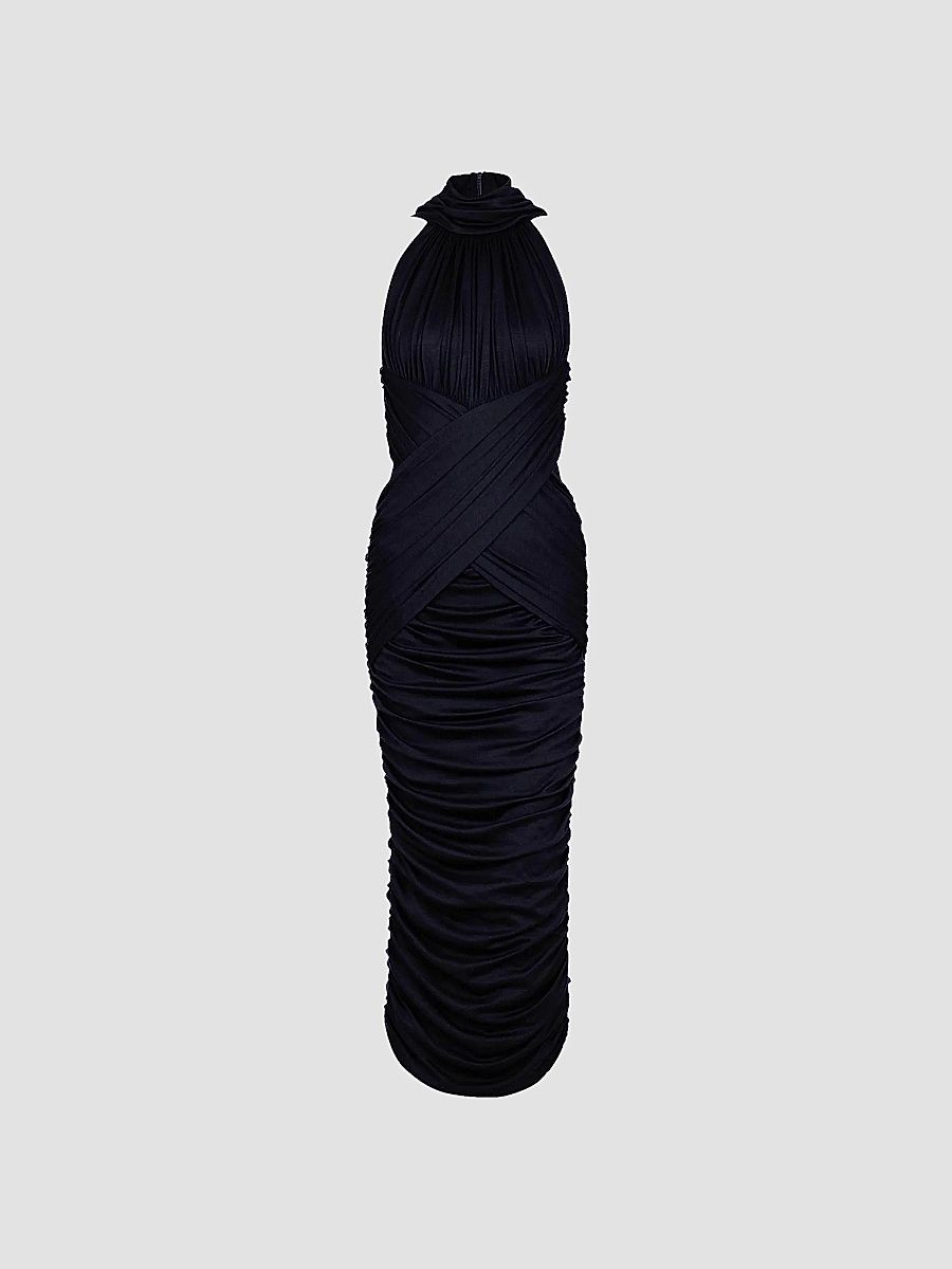 Balmain Women's Ruched Wool Midi-Dress - Bleu - Size XS