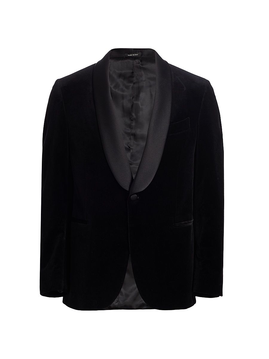 Men's COLLECTION Velvet Formal Shawl Jacket - Black - Size 48