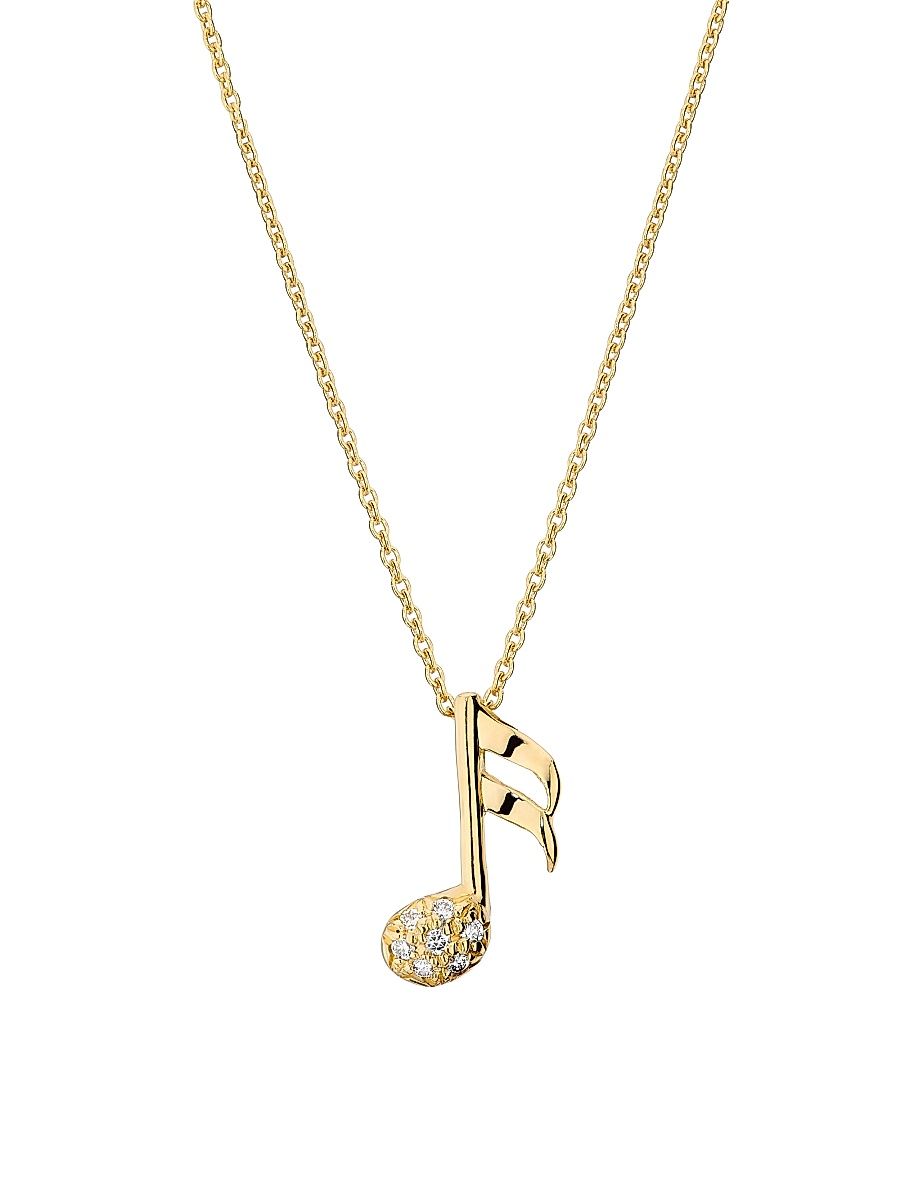 Women's Tiny Treasures 18K Yellow Gold & 0.05 TCW Diamond Music Note Pendant Necklace - Yellow Gold