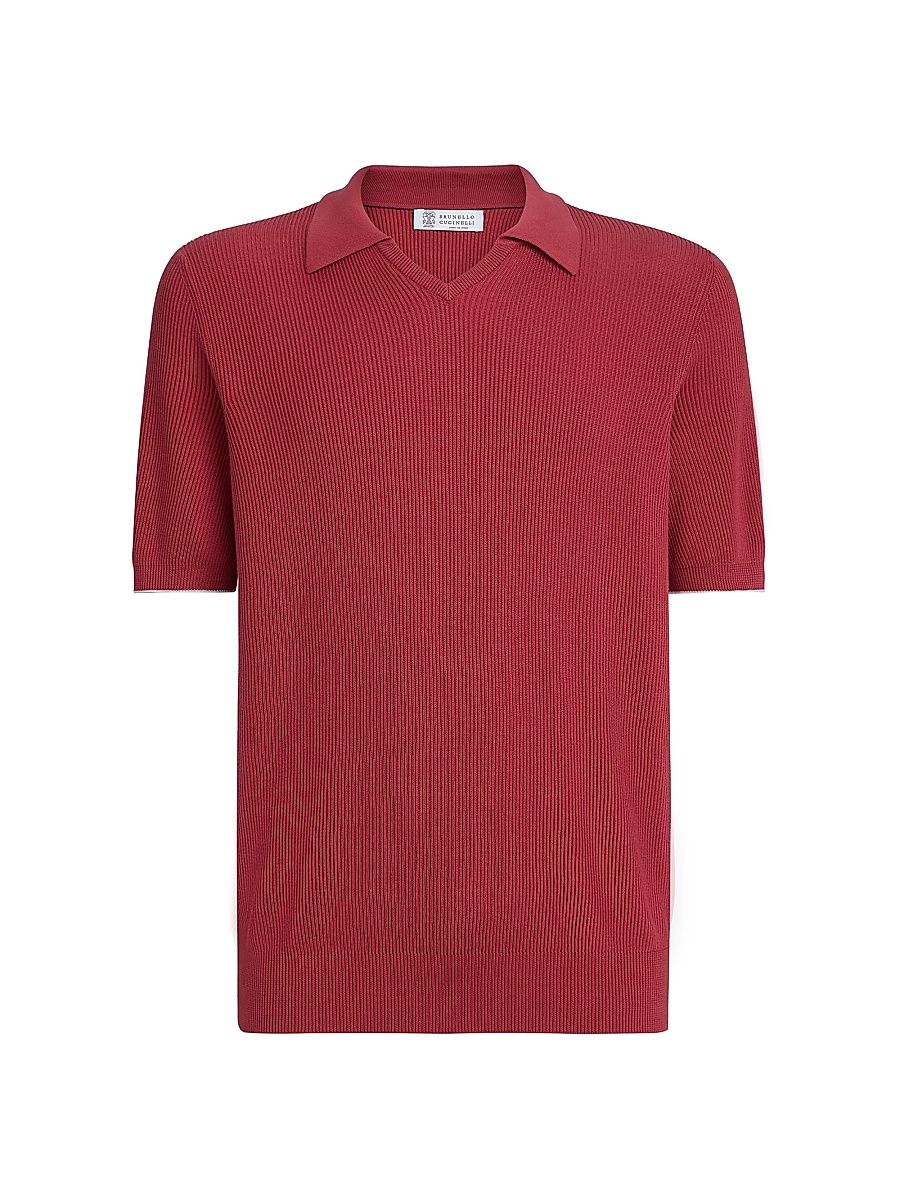 Men's Cotton English Rib Knit Polo Shirt - Red - Size 38