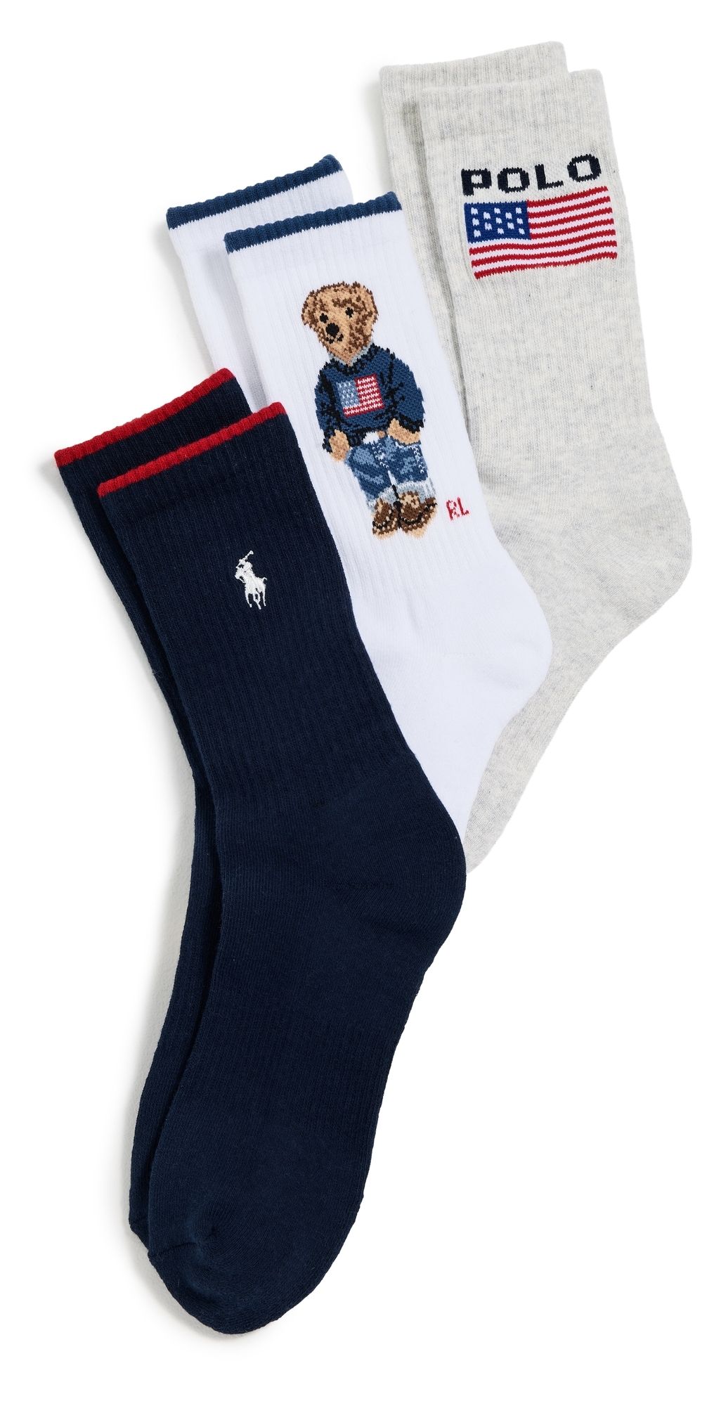 Polo Ralph Lauren Flag Bear Socks 3 Pack Oatmeal/Navy/White Assorted One Size