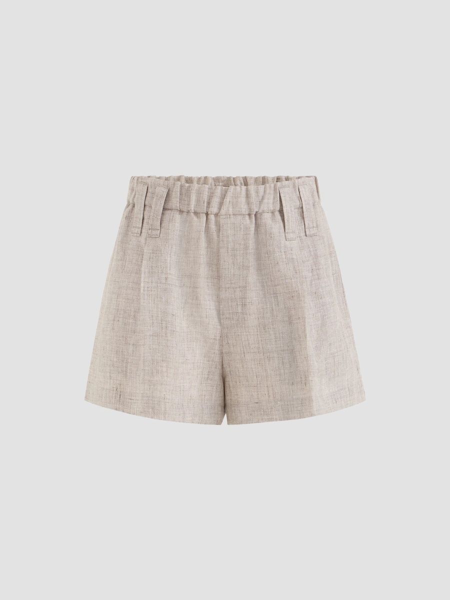 Brunello Cucinelli Women's Sparkling Linen Baggy Shorts with Monili - Light Grey - Size 14