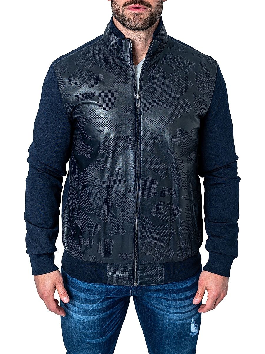 Men's Leather Map Jacket - Blue - Size XXXXL