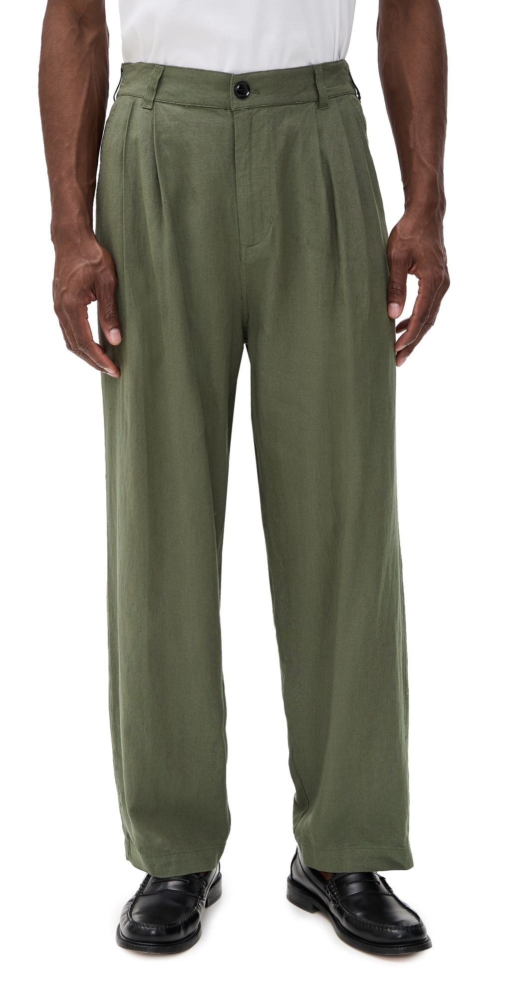 Obey Foster Pleated Linen Pants Smokey Olive 38