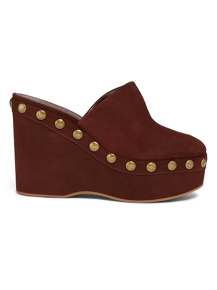 Women's Sierra 115MM Studded Suede Platform Clogs - Root Brown - Size 11