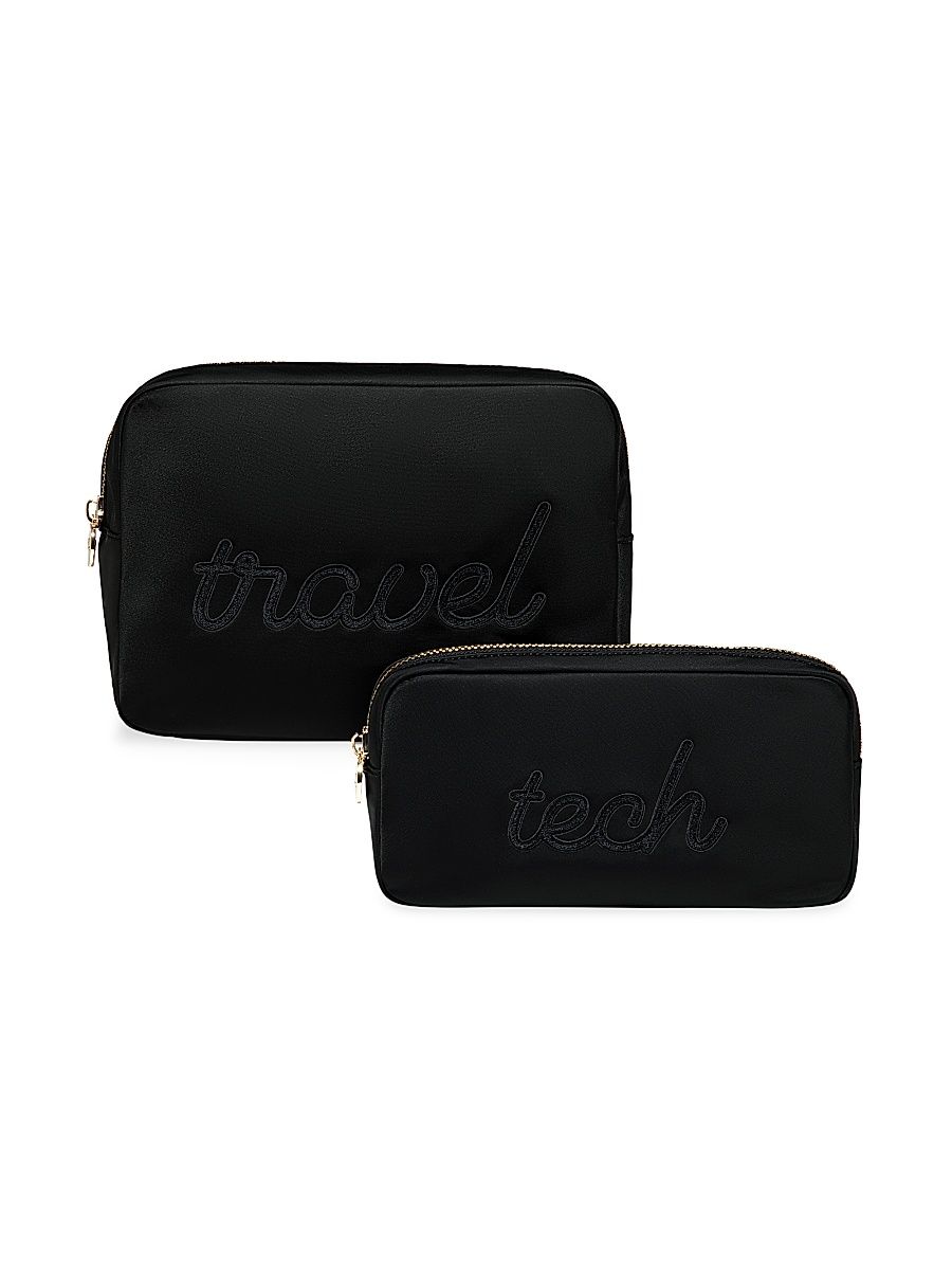 Women's Two-Piece Embroidered Pouch Set - Noir