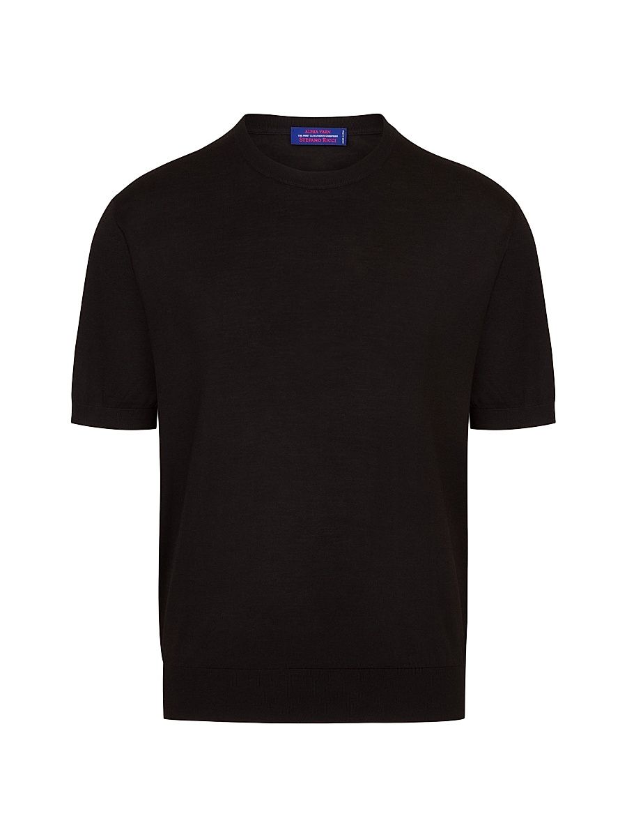 Men's Cashmere and Wool Blend Knit Crewneck Sweater - Black - Size 50