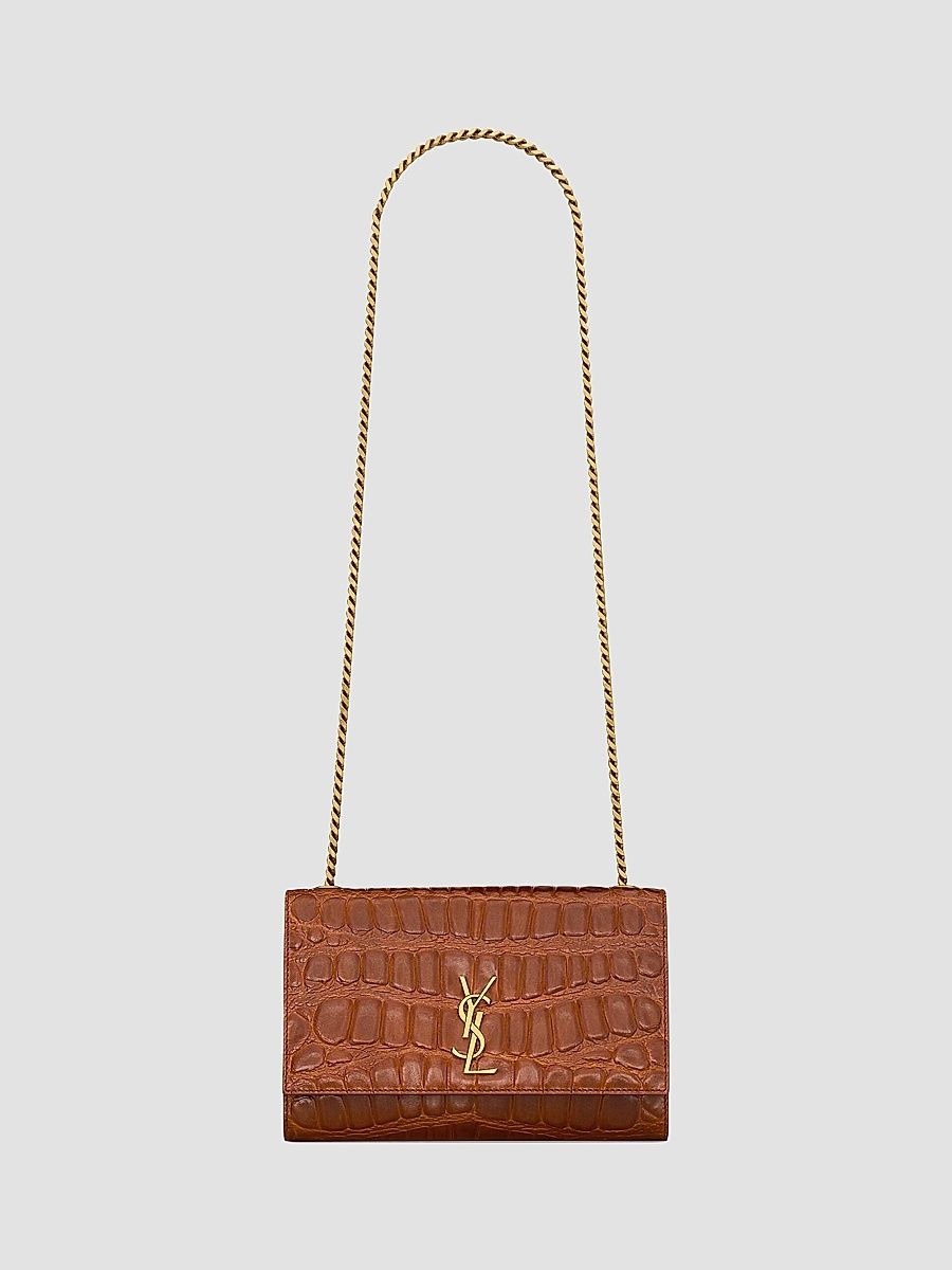 Saint Laurent Women's Kate Small Shoulder Bag in Crocodile-Embossed Leather - Dark Beige