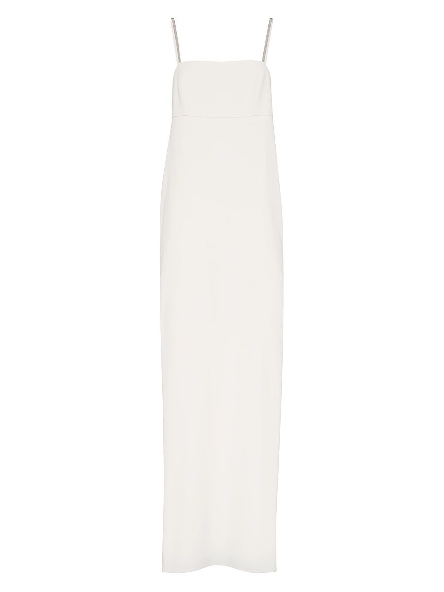 Women's Silk and Acetate Crêpe Cady Square Neck Dress with Shiny Straps - White - Size Large