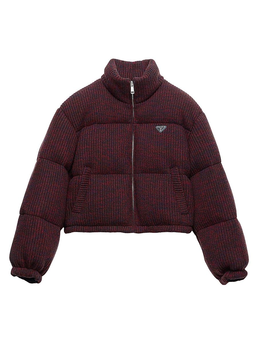 Women's Cropped Cashmere and Wool Down Jacket - Brown - Size 10