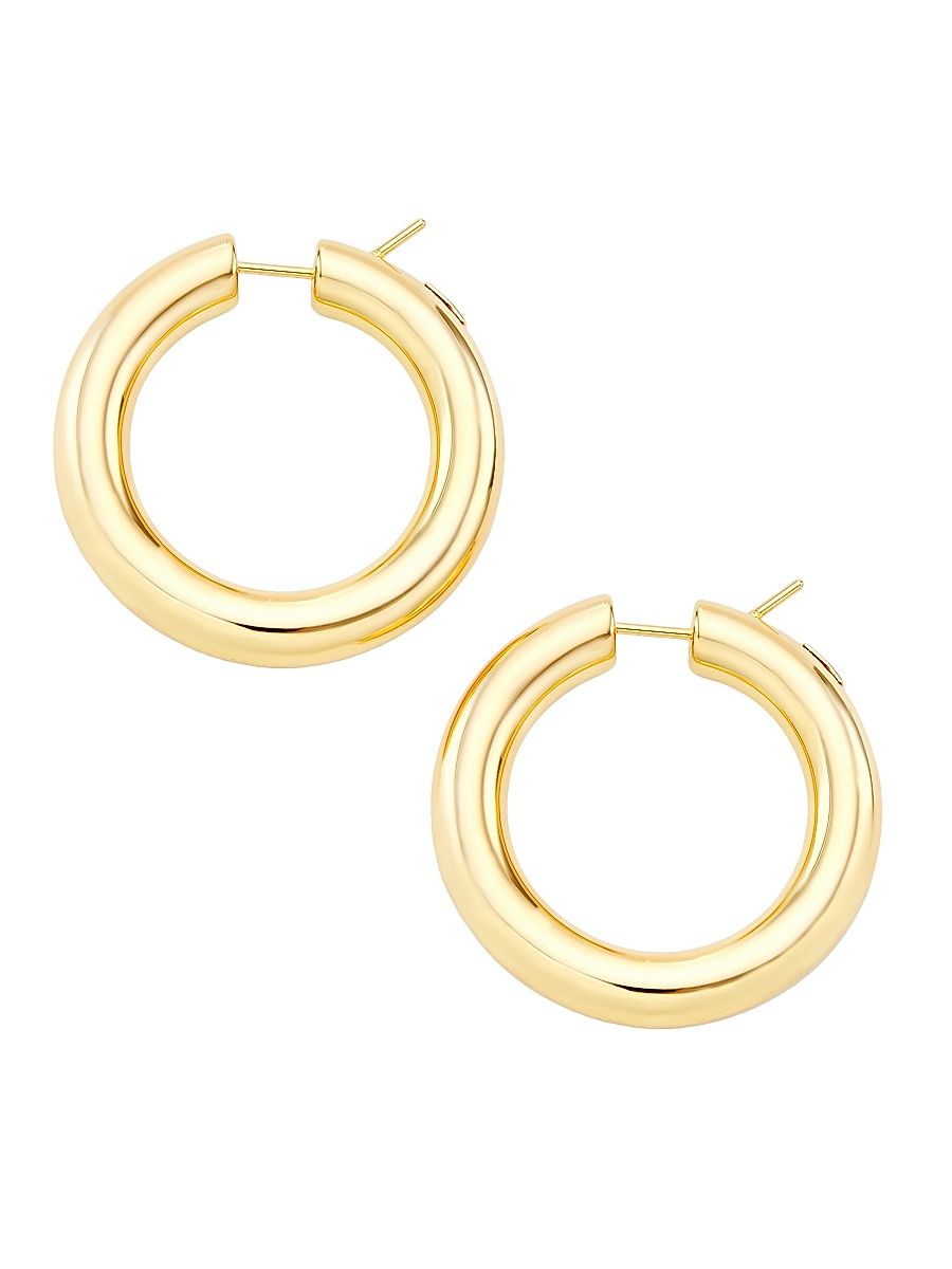 Women's 14K Yellow Gold Tubular Hoop Earrings/5MM x 35MM - Gold