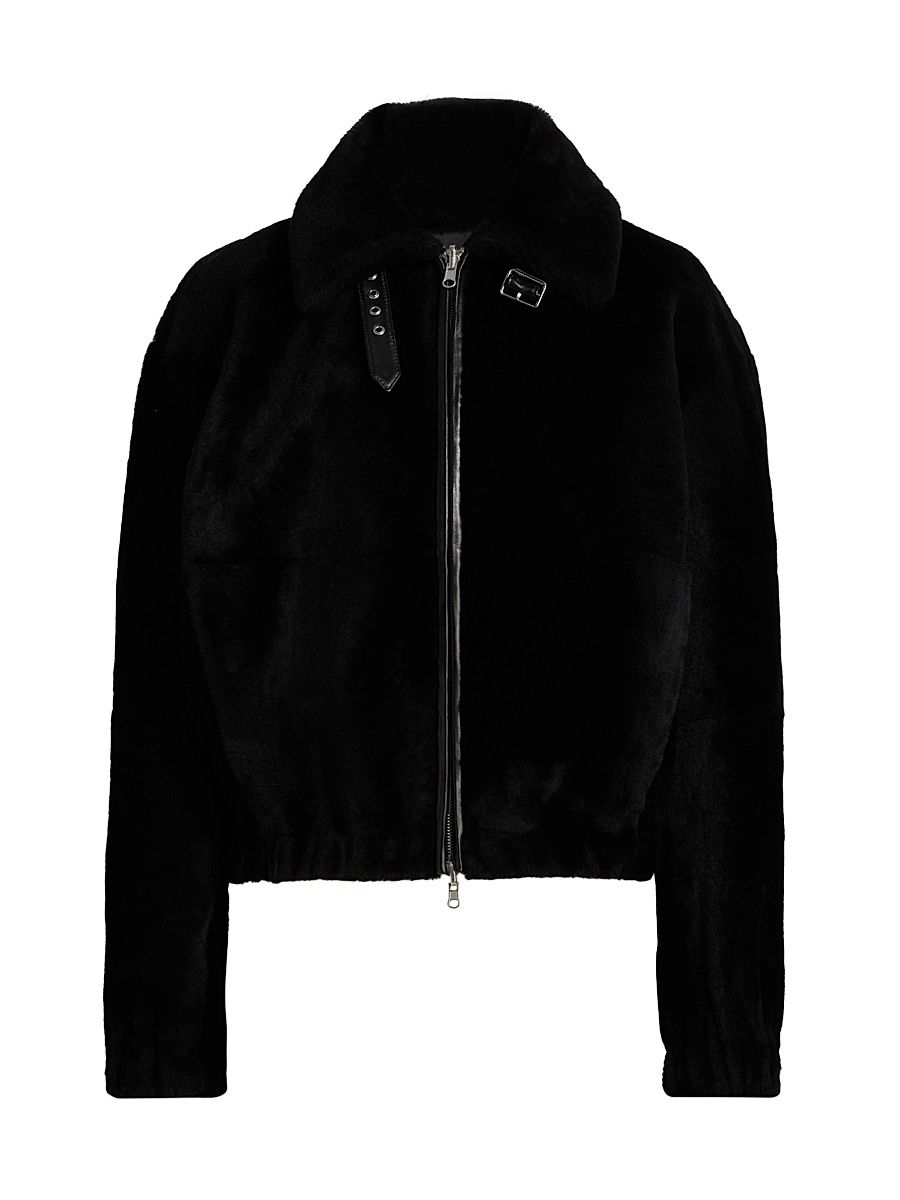 Women's Shearling Relaxed-Fit Bomber Jacket - Black - Size XS