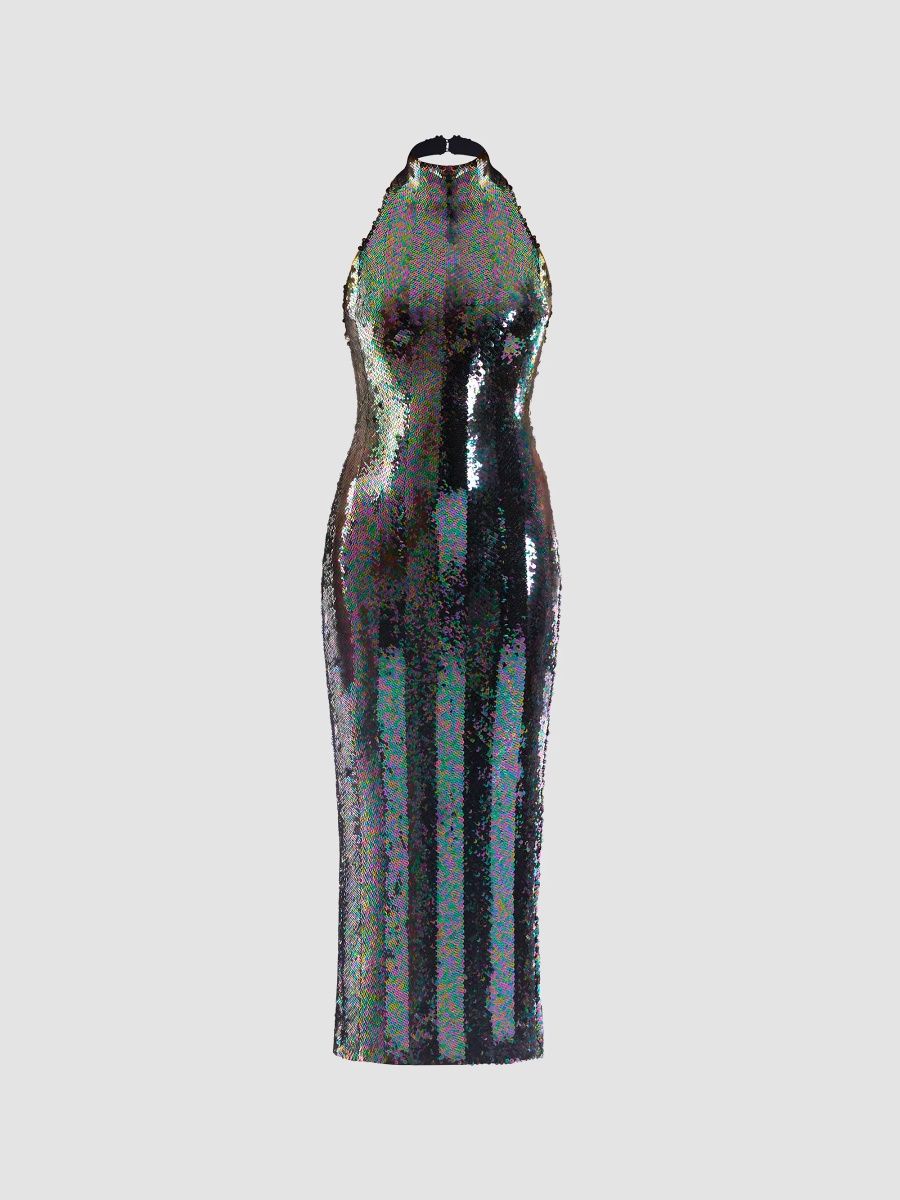 Zhivago Women's Mirage Sequined Halter Midi Dress - Petrol - Size 12