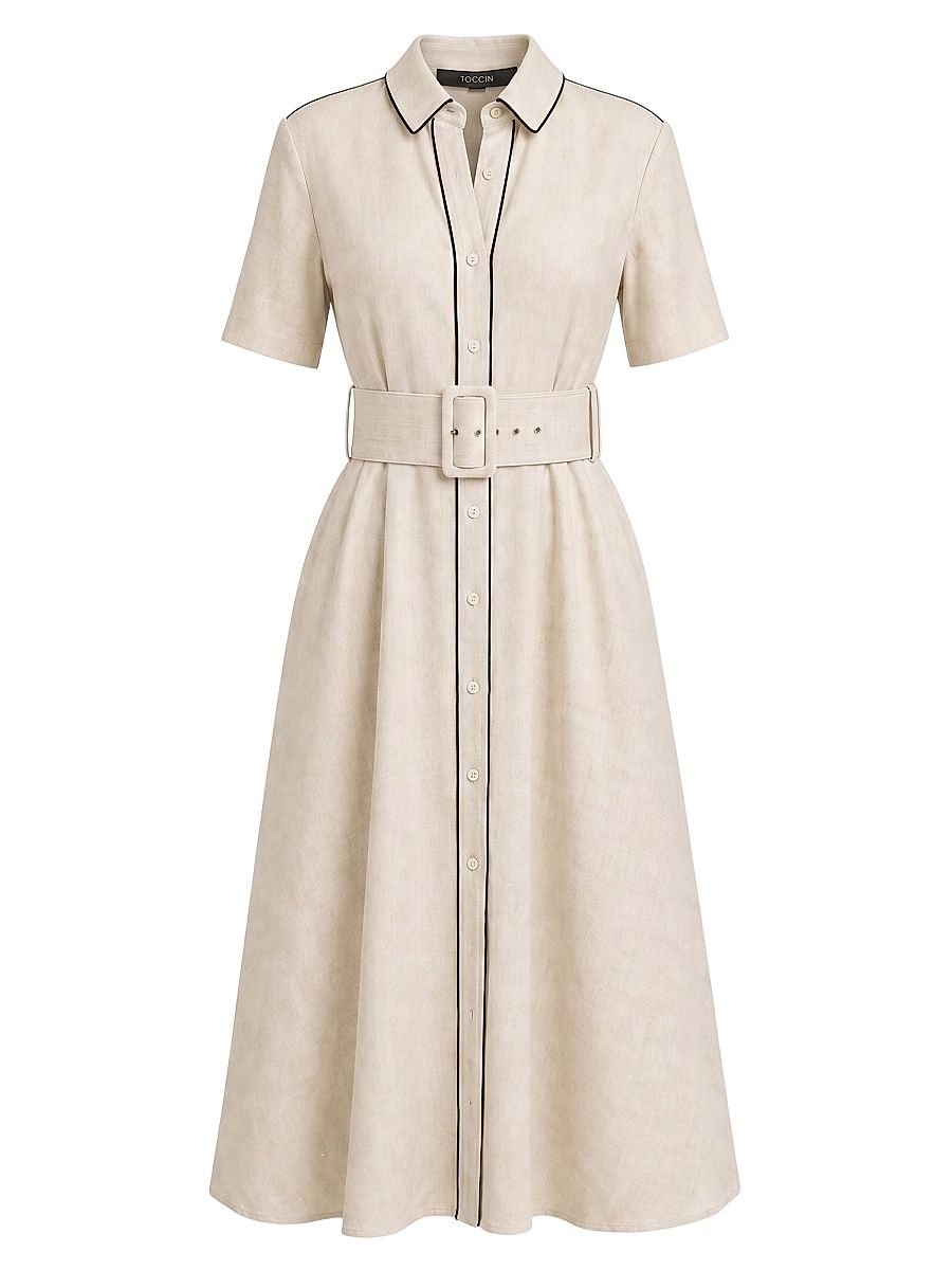 Women's Jean Linen-Blend Midi-Shirtdress - Desert Jet - Size 12