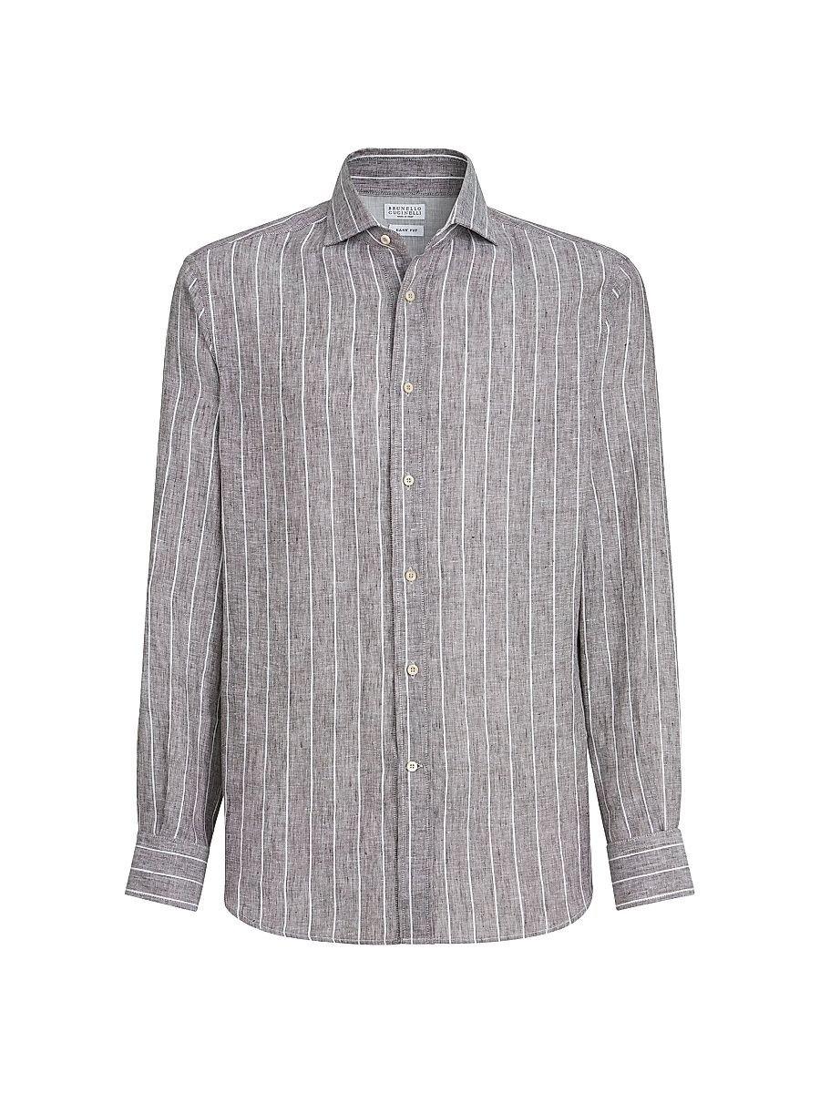 Men's Chalk Stripe Linen Easy Fit Shirt with Spread Collar - Azure - Size XXXL