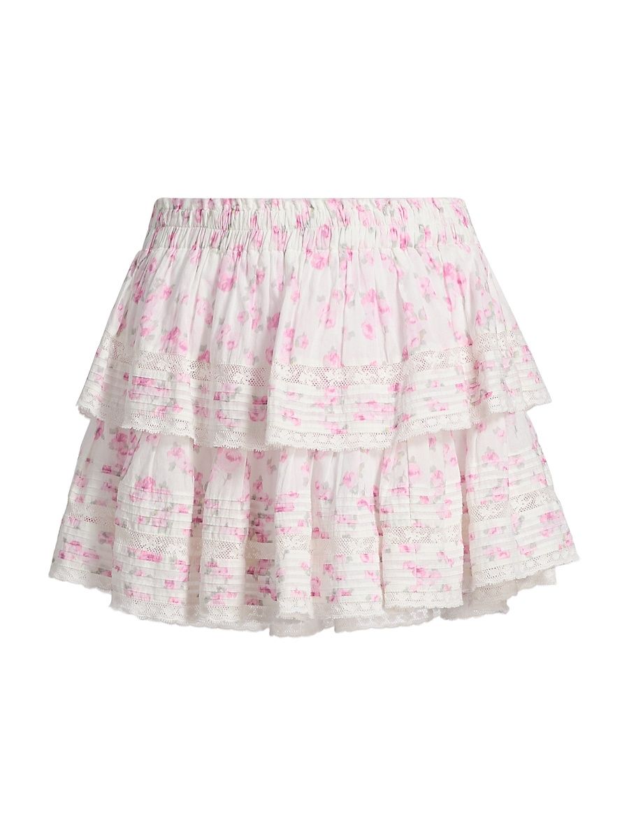 Women's Floral Cotton Tiered Miniskirt - Rustic Orchid - Size XXS
