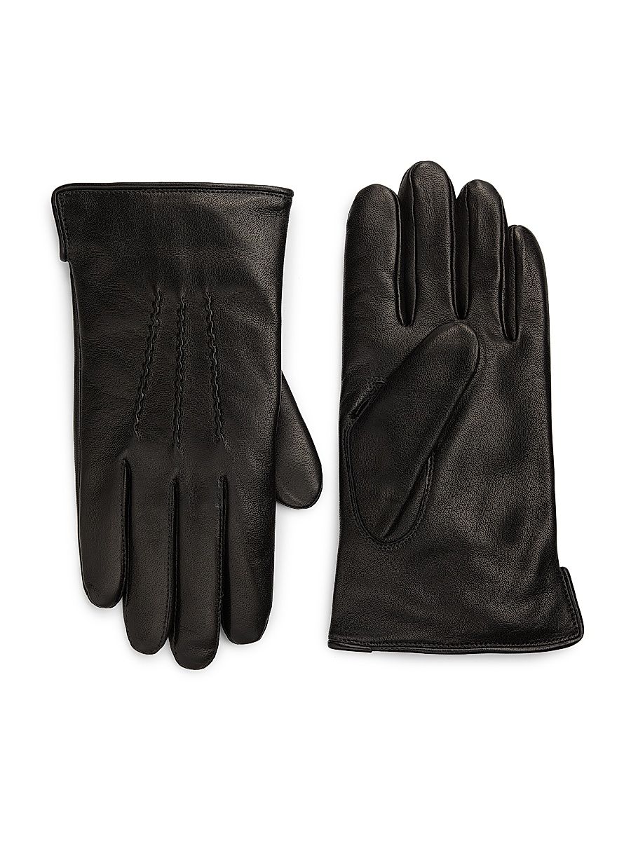Men's Cashmere-Lined Leather Gloves - Black - Size Medium