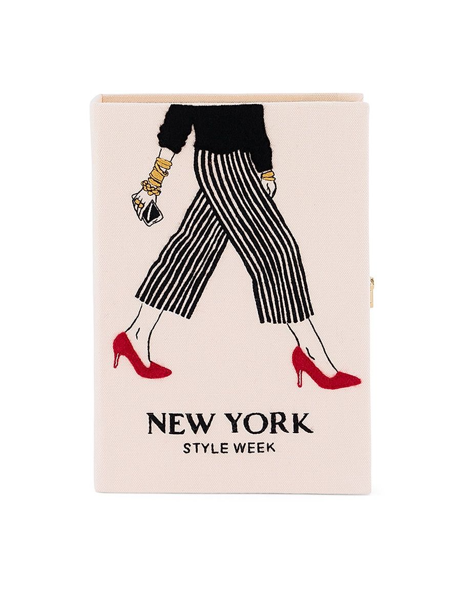 Women's New York Style Week Embroidered Wool Book Clutch - Nacre