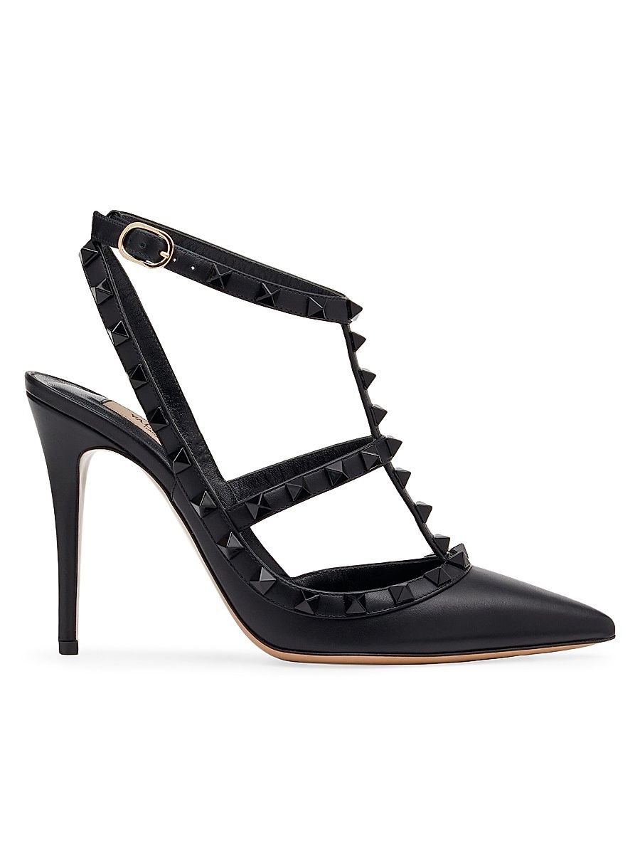 Women's Rockstud Ankle Strap Pumps 100MM - Black - Size 5.5