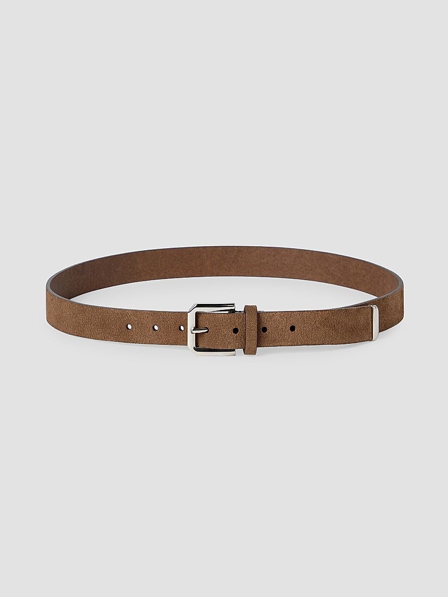 Brunello Cucinelli Men's Reversed Leather Belt with Square Buckle and Tip - Chestnut - Size 38
