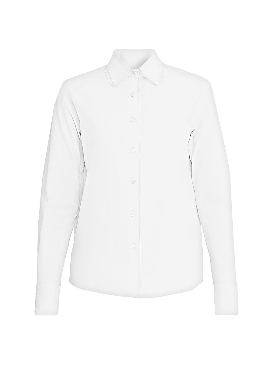 Women's Tulle-Trim Cotton Poplin Button-Front Shirt - Bianco Cotton - Size 12