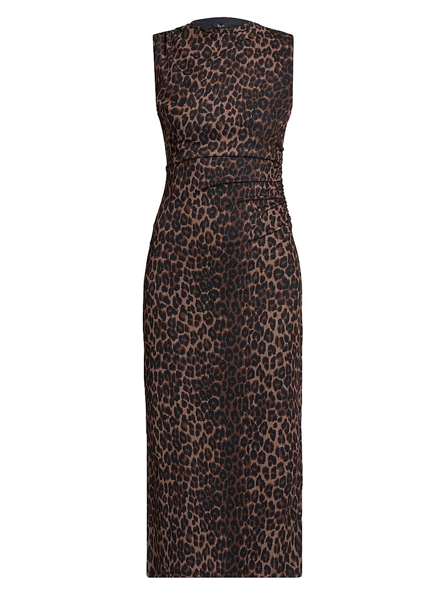 Women's Rebecca Leopard Print Ruched Midi-Dress - Brown Nala - Size XL