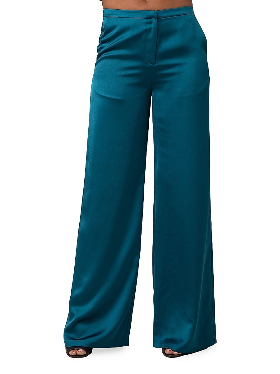 Women's Nolita Wide-Leg Satin Pants - Bethesda Blue - Size 10