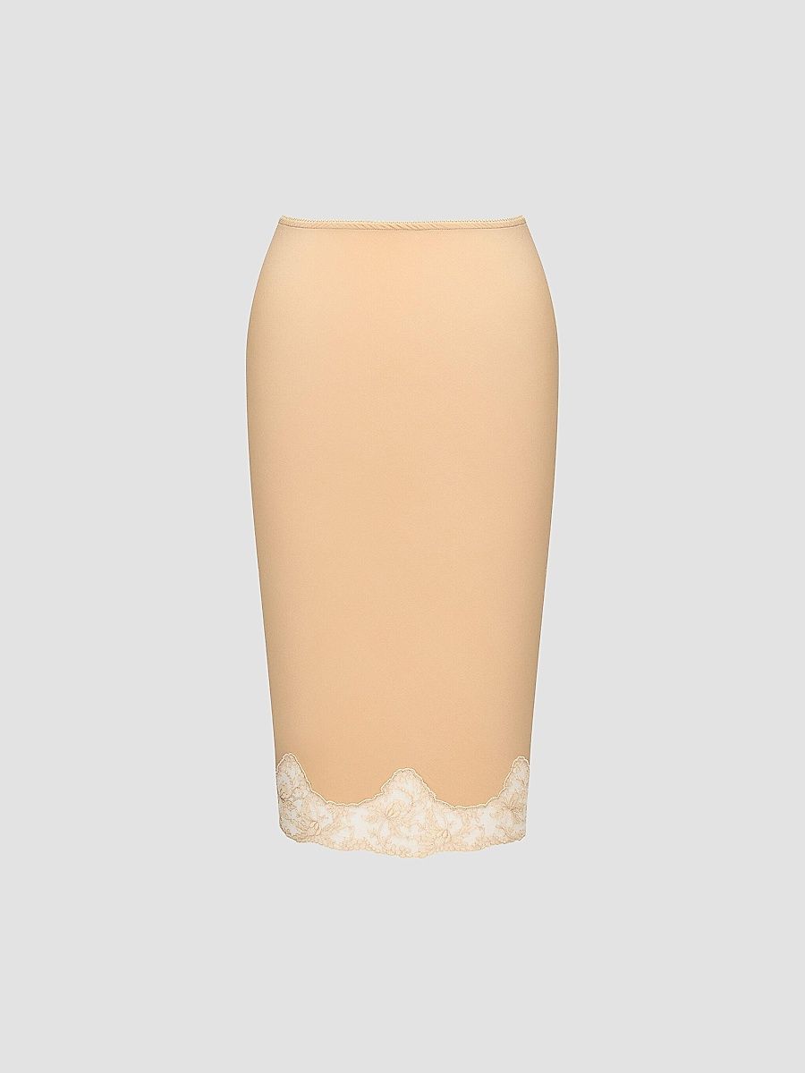 Saint Laurent Women's Laced Half-Slip Skirt in Silk Satin - Beige - Size 8
