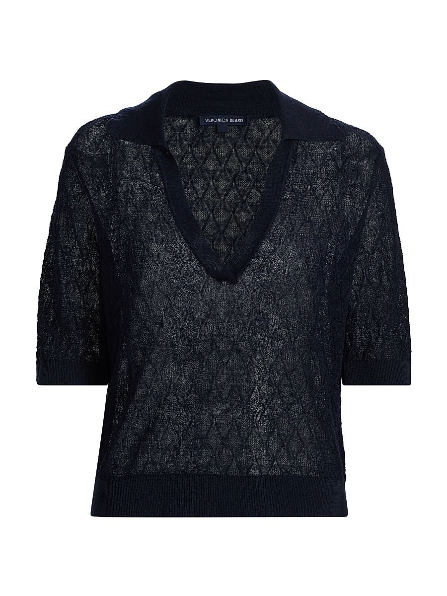 Women's Issa Linen-Blend Polo Sweater - Navy - Size XL