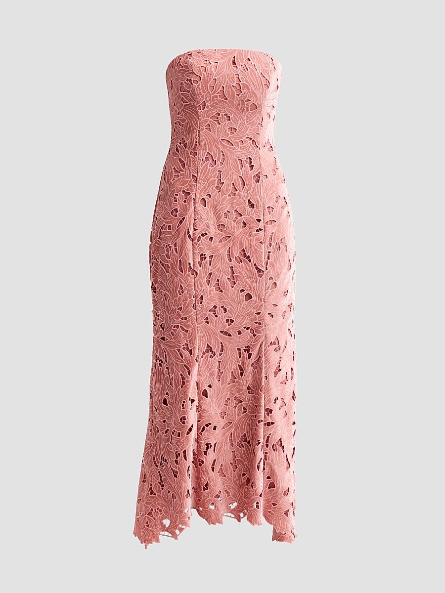 Women's Aurelie Strapless Velvet Lace Midi Dress - Tea Rose - Size XXL