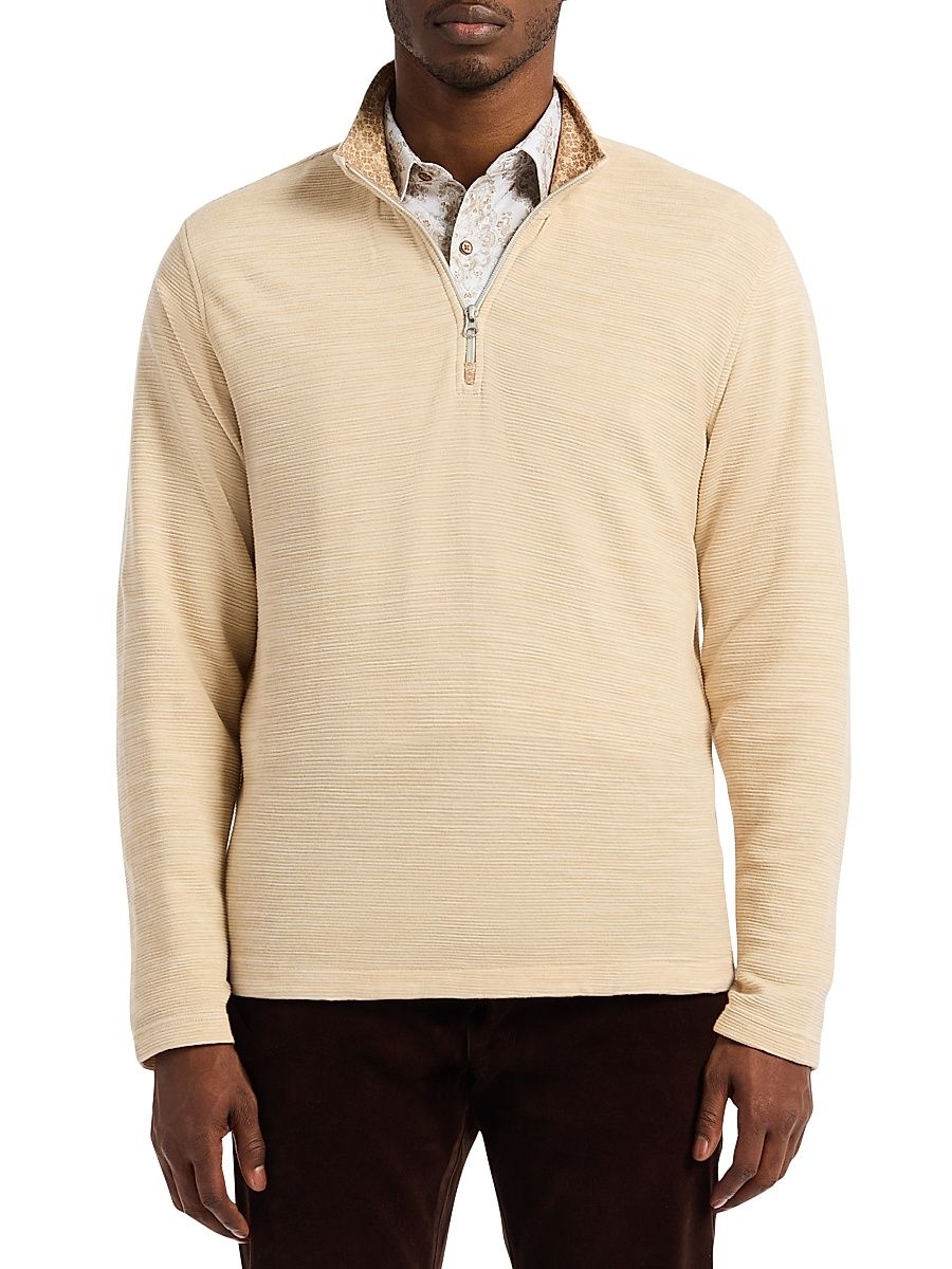 Men's Ledson Quarter-Zip Cotton Top - Oatmeal - Size Small