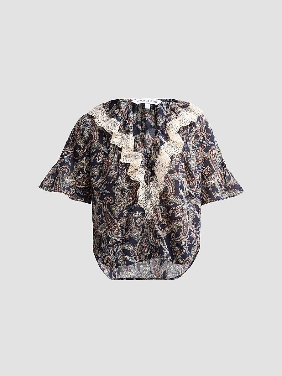 Women's Pamelis Printed Cotton Top - Navy Multi - Size 16