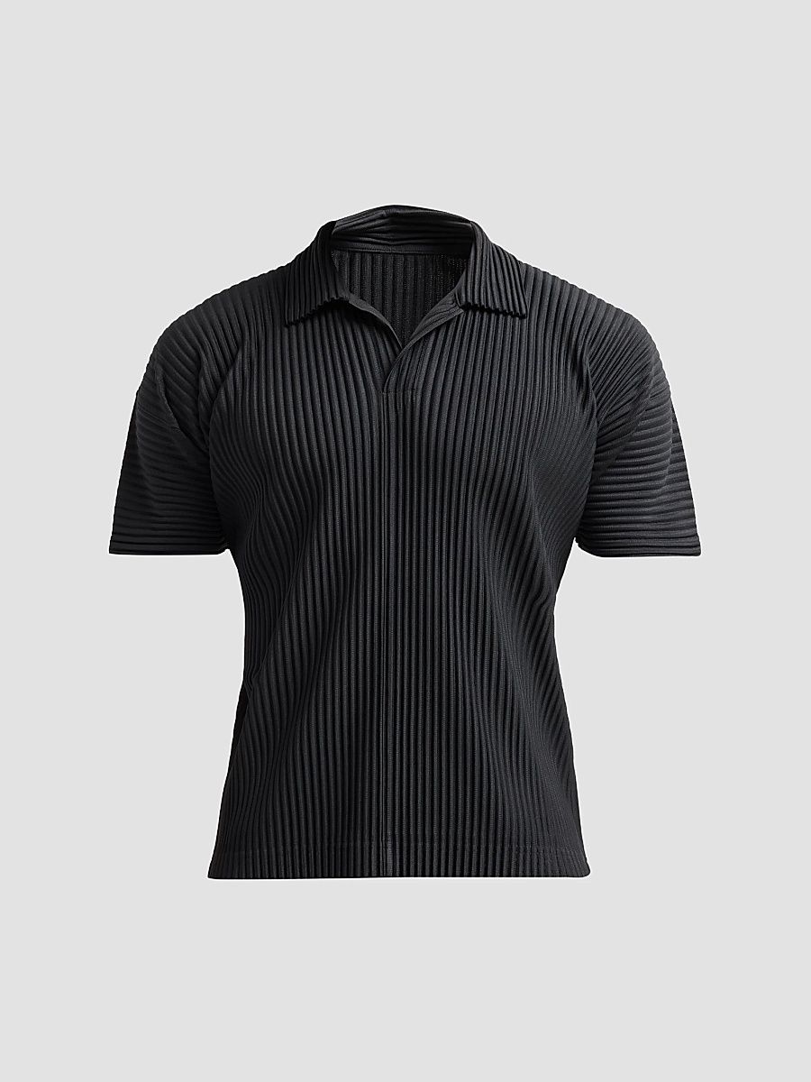 Men's Pleated Knit Polo Shirt - Black - Size XL