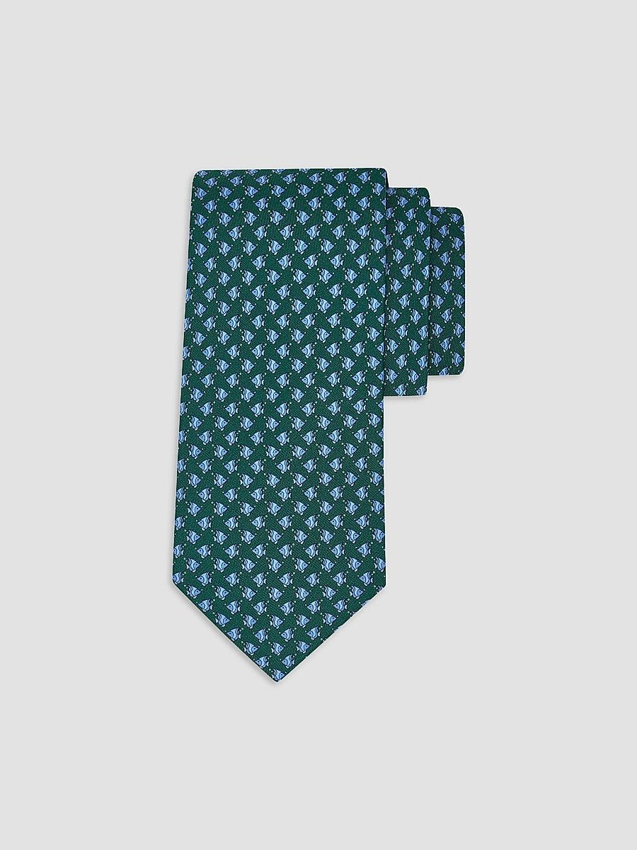 FERRAGAMO Men's Fish Gancini Silk Tie - Verde