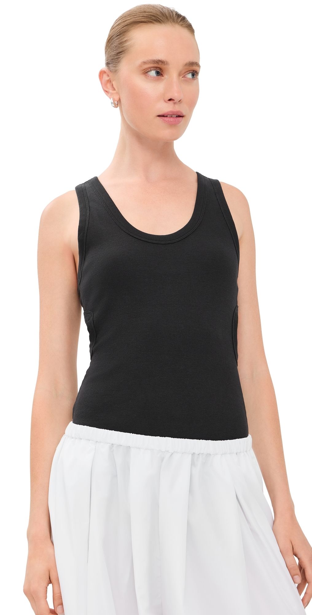 Tibi Ribbed T Racerback Tank Black XS