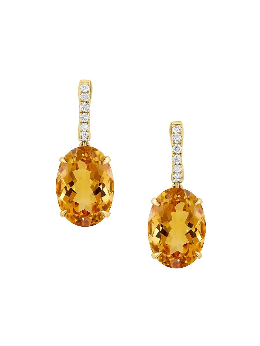 Women's 14K Yellow Gold, Citrine & 0.24 TCW Diamond Drop Earrings - Yellow Gold