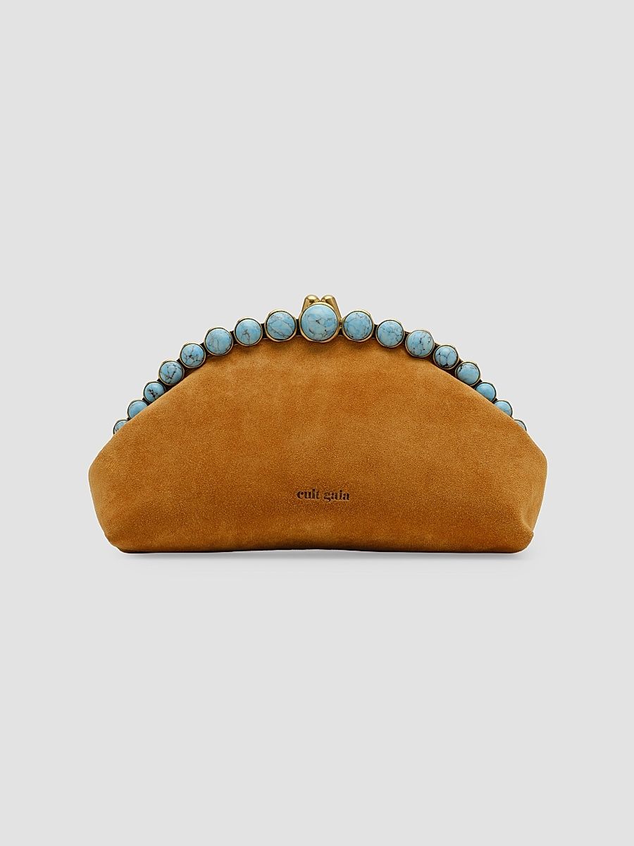 Women's Una Bead-Trim Suede Clutch - Toasted Caramel
