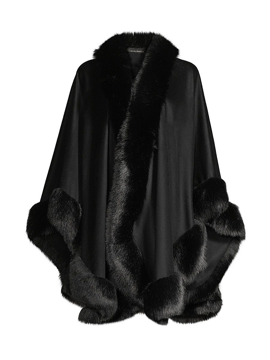Women's Faux Fur & Cashmere U-Cape - Black