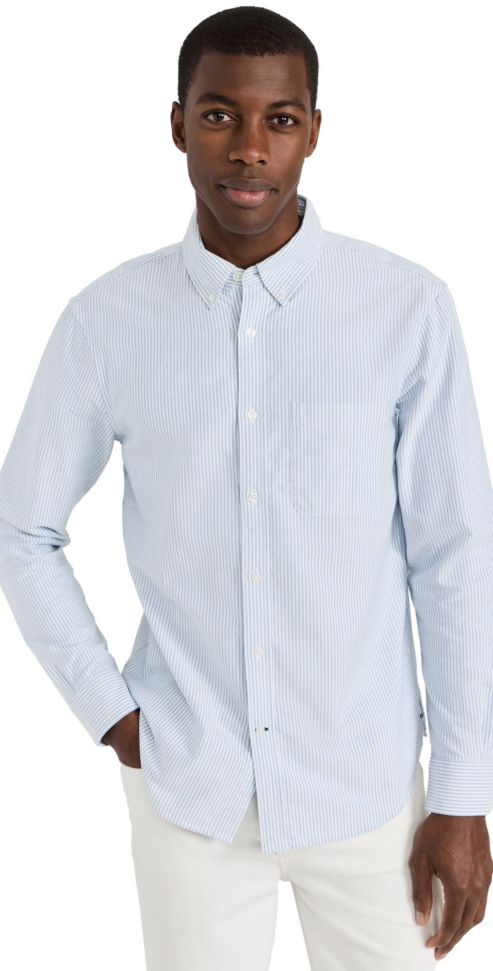 Club Monaco Long Sleeve Stripe Oxford Shirt Blue/White Stripe XS