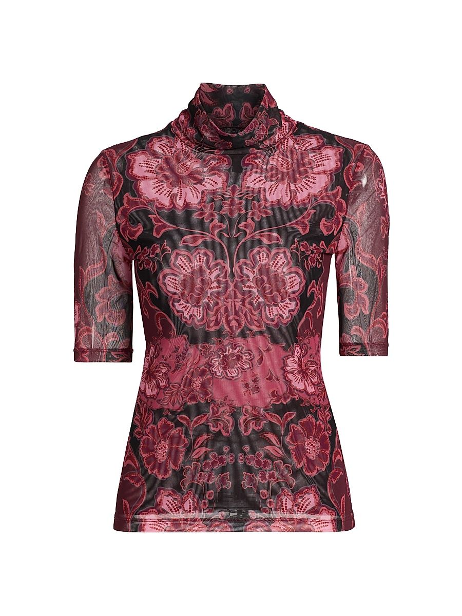 Women's Mesh Floral Elbow-Length Top - Scilla - Size XL