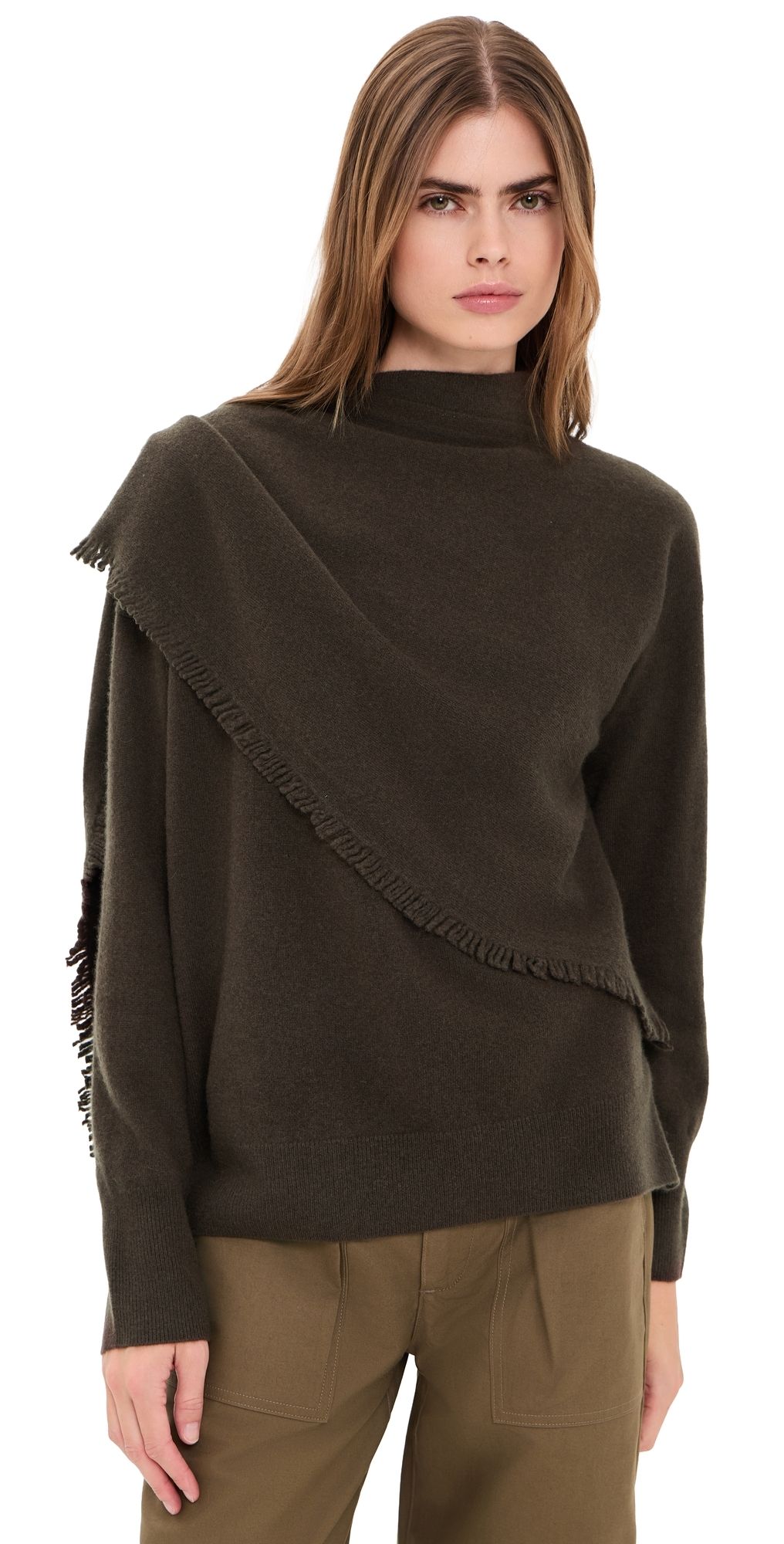 Vince Draped Fringe Scarf Sweater pinewood S