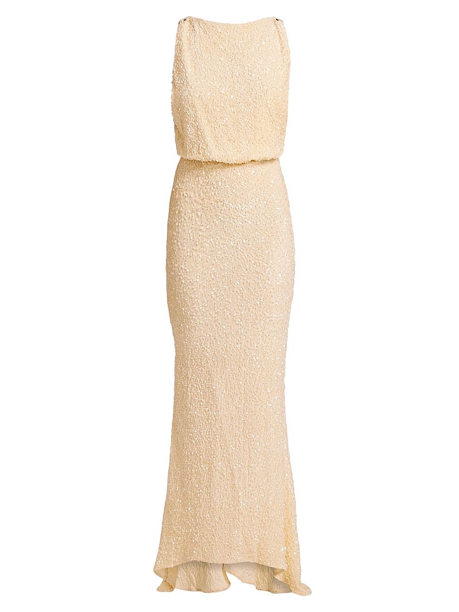 Women's Red Carpet Sequined Mermaid Gown - Lemonade - Size 10