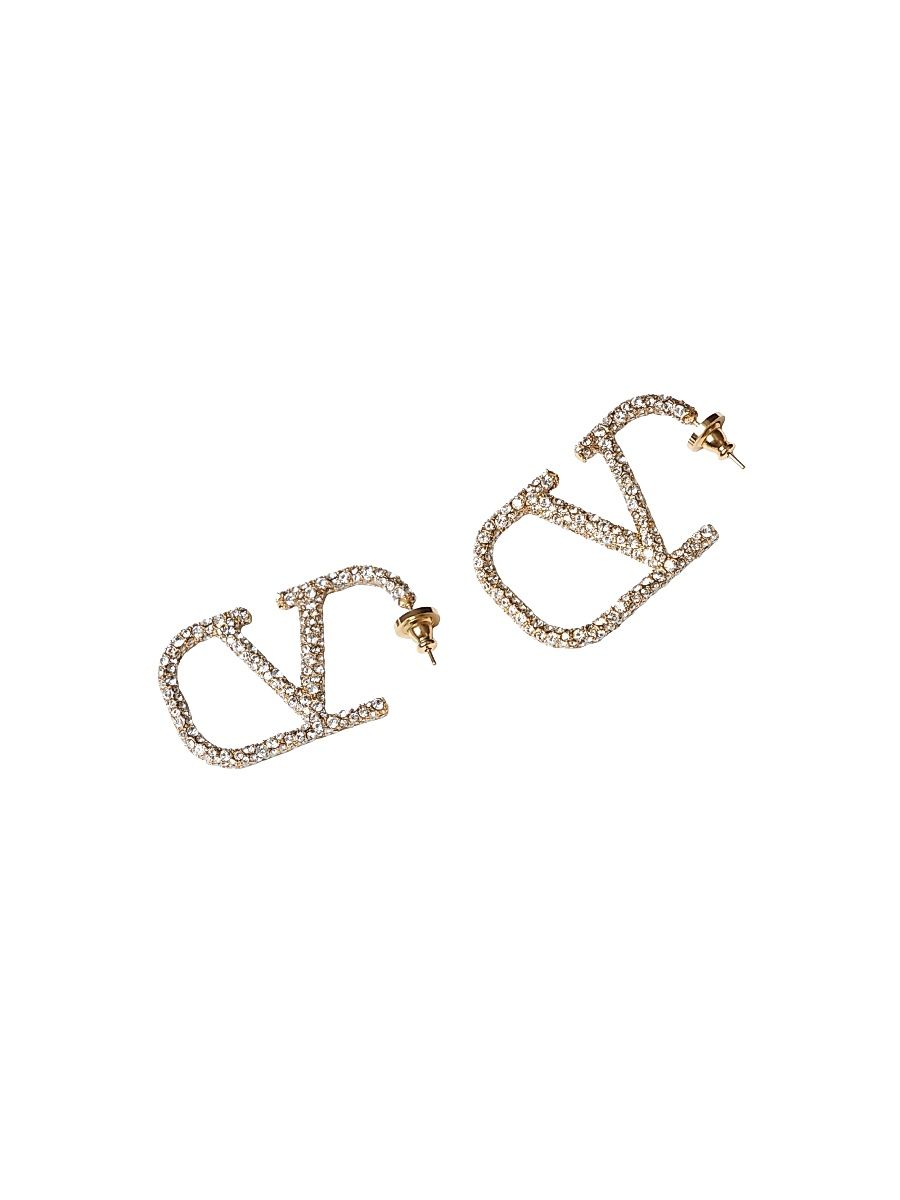 Women's VLogo Signature Earrings In Metal And Swarovski Crystals - Gold Crystal Silver