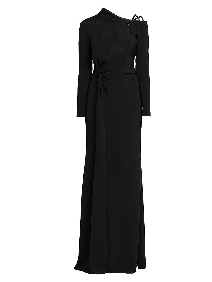 Women's Silk Embellished-Strap Surplice Gown - Black - Size 8