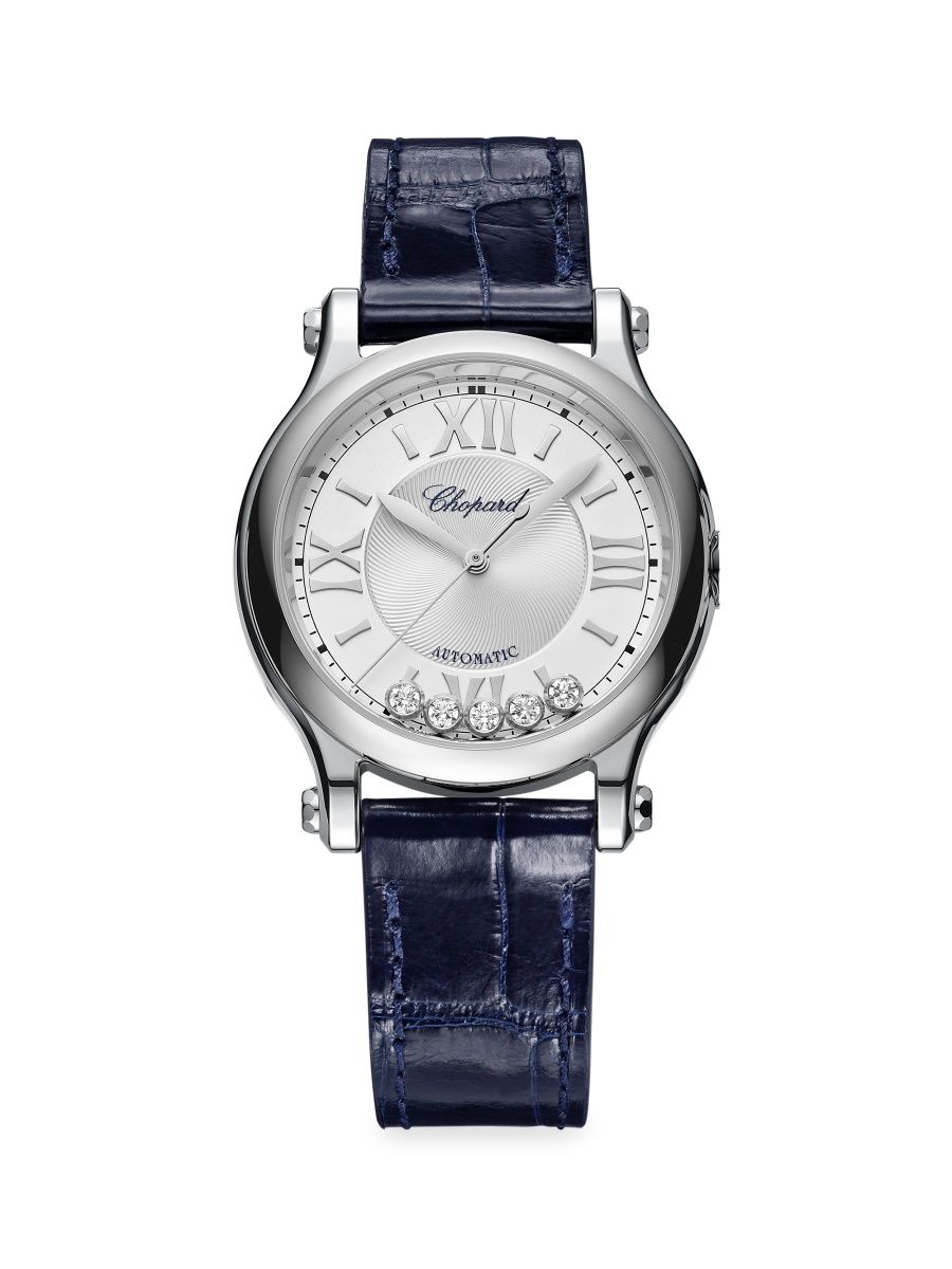 Chopard Women's Happy Sport Stainless Steel, Diamond & Alligator Leather-Strap Watch - Black
