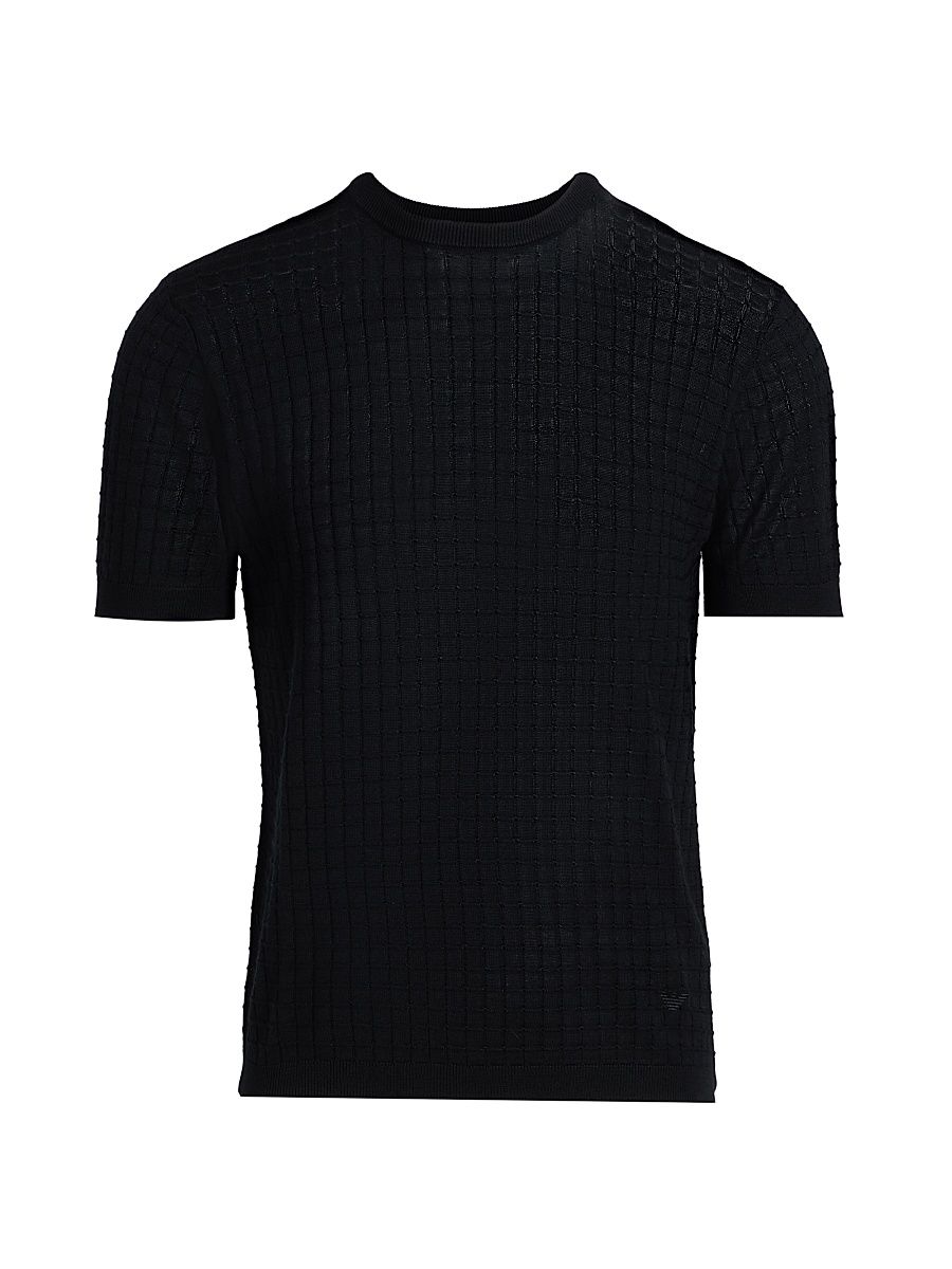 Men's Textured Knit Short-Sleeve Sweater - Black - Size Large